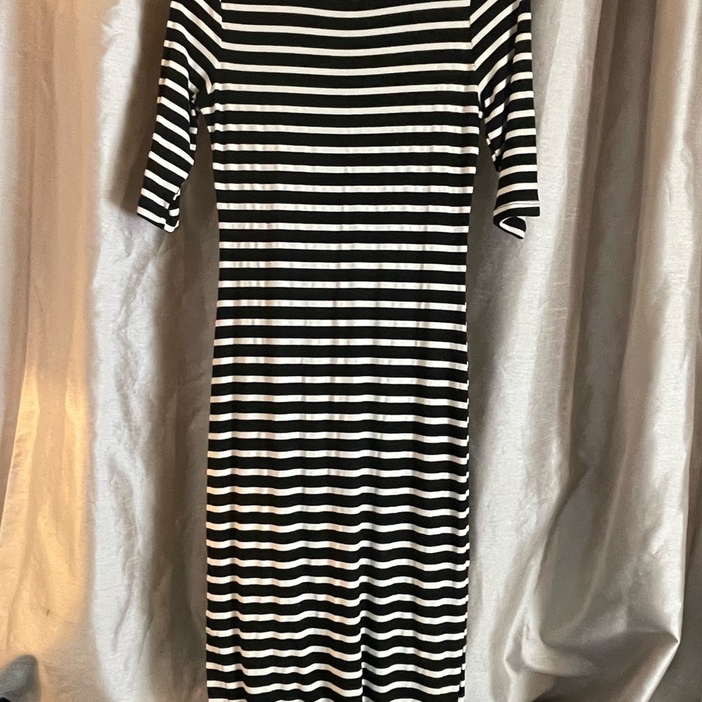 Monteau Black & White Striped Midi Bodycon Dress